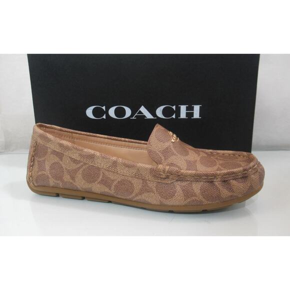 Coach Marley Coated Canvas Driver Signature C Slip On Moccasin Shoe Tan Size 7.5 - Picture 1 of 10